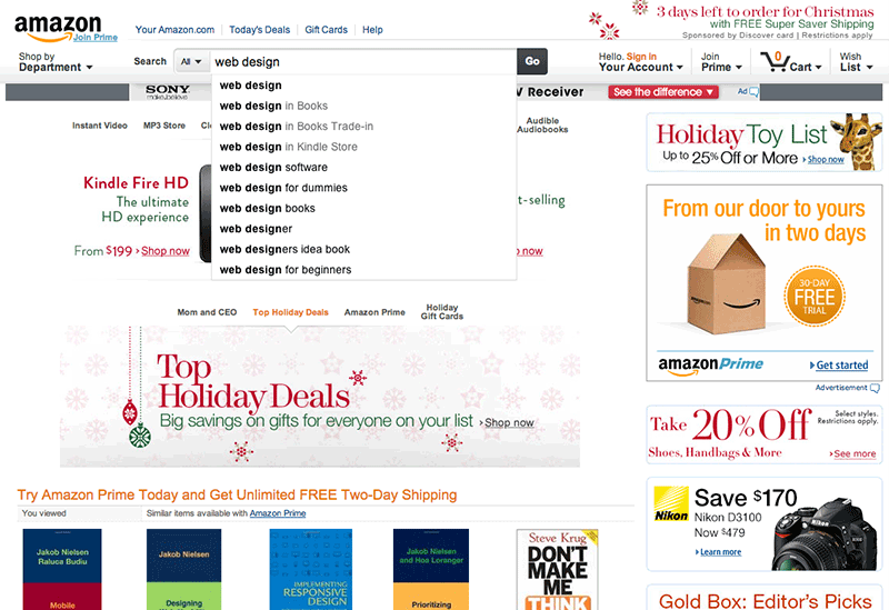 Bild 2: Hjälpsamma sökordsförslag på Amazon.com